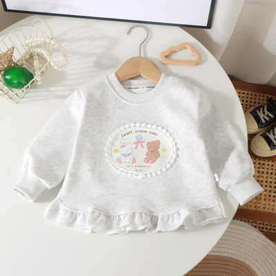 White Sweatshirt for Girls 2026 Autumn and Winter New Style Cartoon Round Neck Top for Girls, Kidsren's Fashionable and Versatile Long-Sleeved Top — 3