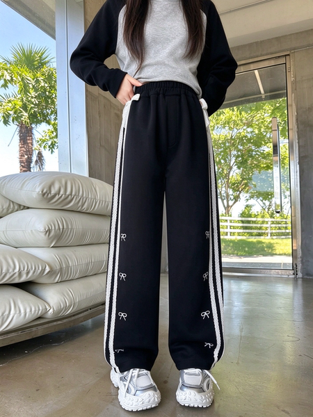 Black Pants for Girls 2026 Autumn and Winter New Style Casual Straight Pants for Girls, Loose Wide-Leg Pants for Older Children — 4