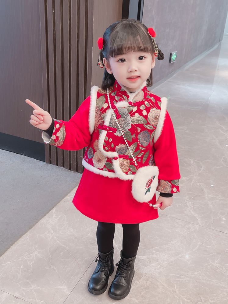 Baby New Year suits the Year of the Tiger to serve New Year's Day Children's clothes Girls dress girl Tang Dress China Wind 2022 Cotton Clothing
