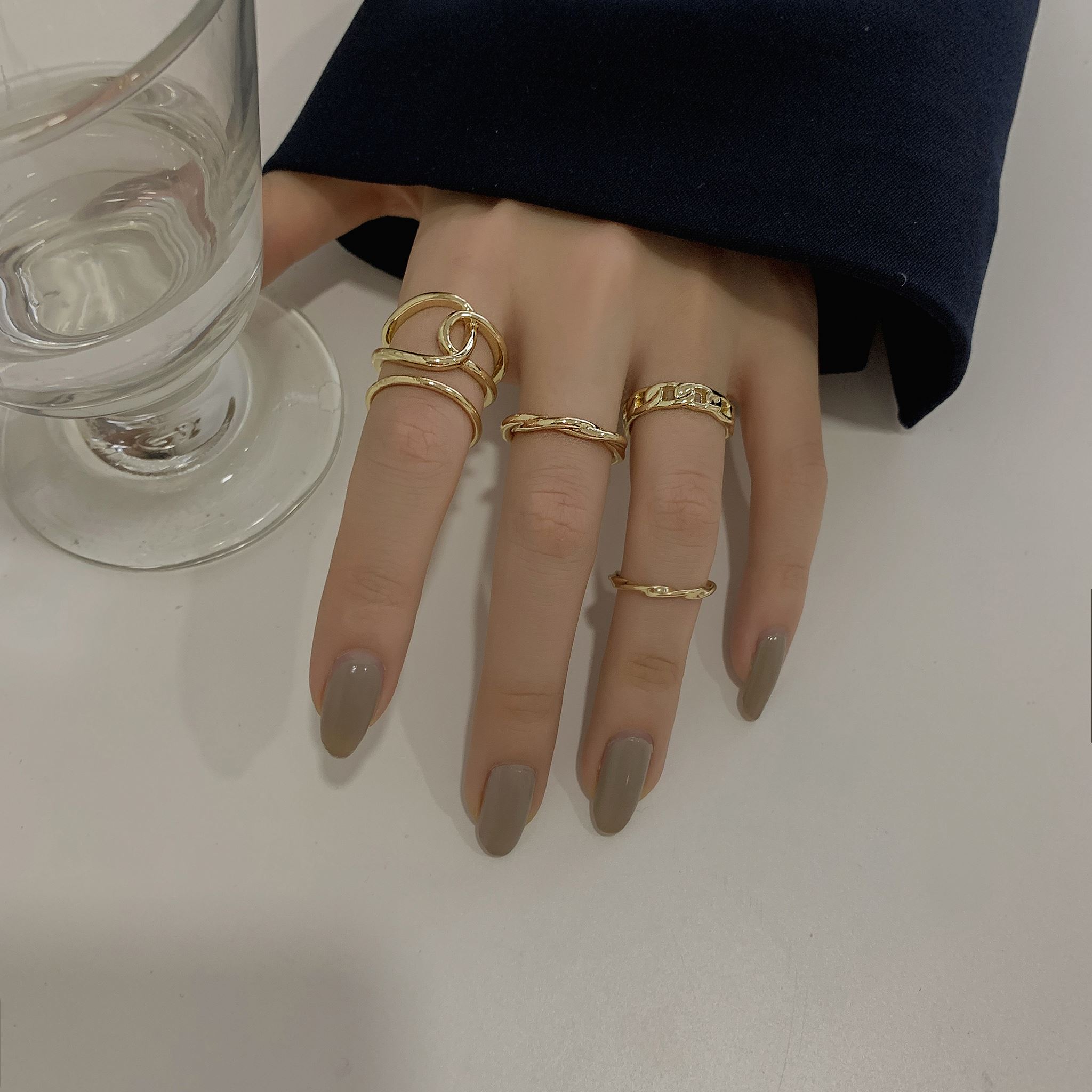 Suitable for fat hands thick ring female neutral large size Sizes Monotonous opening set with small crowdsourced design personality eating ring