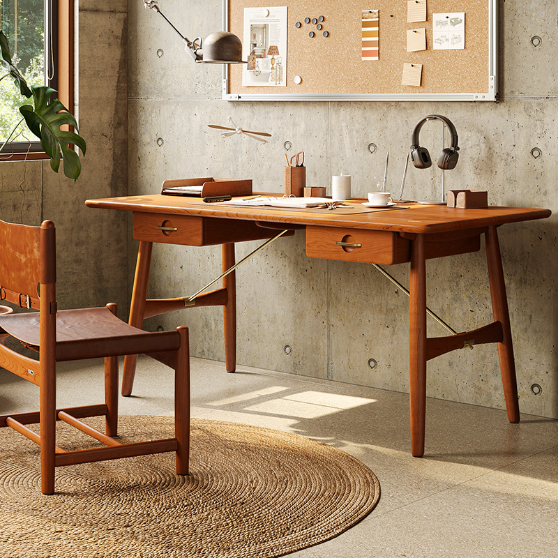 Eclectic Solid Wood Desk, Computer Desk, Office Study Table, Home Small Apartment Bedroom, Retro Mid-Century Style Writing Desk