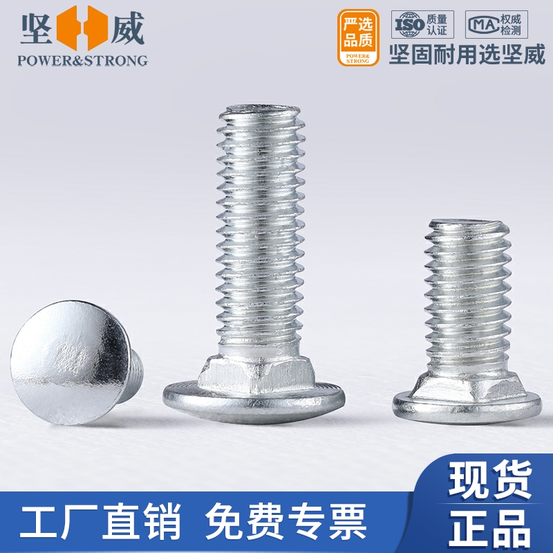 Plated white zinc bulk carriage screw square neck screw big round head shelving screw flat head carriage bolt M6M8