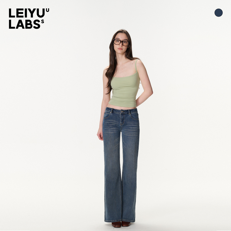 Leiyu Labs Loose Straight-Leg Jeans for Women 2026 Summer New Pleated Retro Wide-Leg Casual Pants