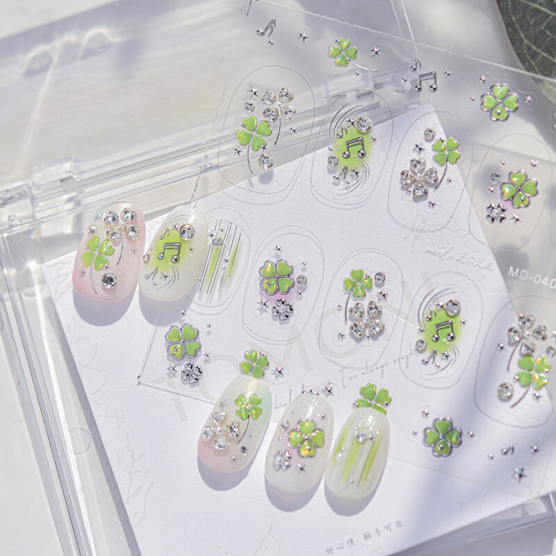 Four-Leaf Clover Nail Art Rhinestone Decorations, Rhinestone-Encrusted Edges, Arc-Shaped Full Rhinestone, Light Luxury, High-End Four-Leaf Clover Nail Rhinestones