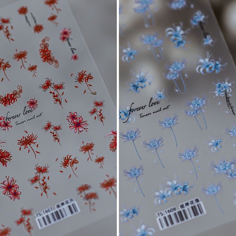 Yin Yang Manzhushahua (Hibiscus) Nail Art Stickers Thin and Flexible Hell Flower Beautiful Waterproof Adhesive Nail Decals