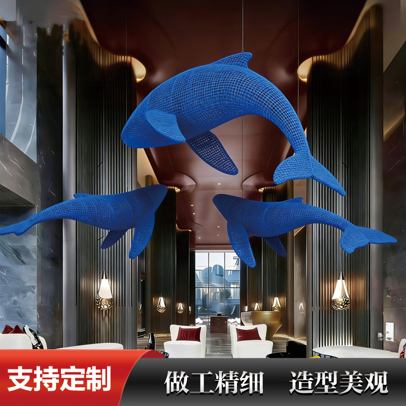 Stainless Steel Hollow Whale Sculpture, Iron Art Weaving, Popular in Restaurants and Hotel Lobbies, Can Be Illuminated and Hung as a Decorative Piece