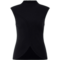 (Lightly dense knitted) Masfils new autumn textured black half turtleneck vest sweater