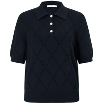 (100% cotton knitted fabric) Masfil POLO collar diamond check texture sweater