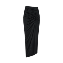 (New Energy Black Skirt) Masfil 2024 Summer New Shiny Black Tri Acetate Fiber Pleated Slit Skirt for Women