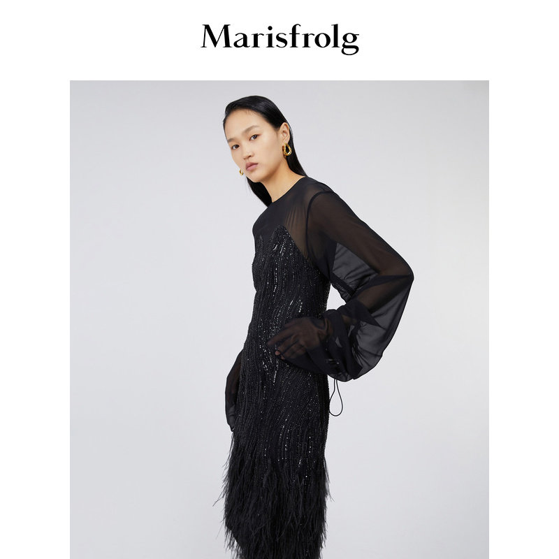 (Light Courtesy Series) Marvelfiel Fall New Black Lace Splicing Dress Dress Dress Dress-Taobao