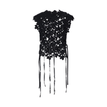 (Art Workshop) Masfiel 2024 new autumn iris flower beading ribbon hollow lace top for women