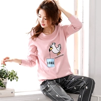 Bộ đồ cotton dài tay của phụ nữ có thể được mặc bên ngoài phiên bản Hàn Quốc của dịch vụ nhà mùa xuân và mùa thu cotton thời trang mặc nhà nam nữ