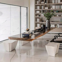 Solid wood board tea table and chair combined modern minimal household office tea table kung fu tea acrylic