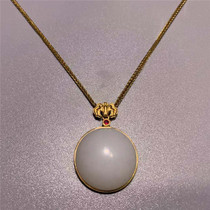 Jade beauty Hetian Jade mutton fat white Yushan flowing water 18K gold inlaid jade pendant jewelry pendant sweater chain collarbone pendant