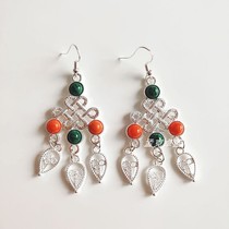 Original design National Wind featured retro pure silver Needle earrings earrings pendant Pendant Leaf Streaming Su 2022 New