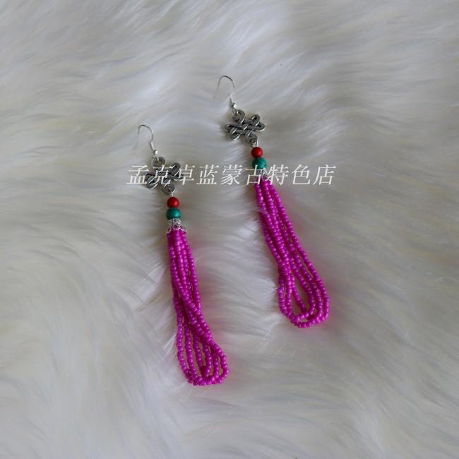 925 sterling silver Mongolian ethnic style earrings earrings earrings tassel auspicious Chinese knot beaded dance performance