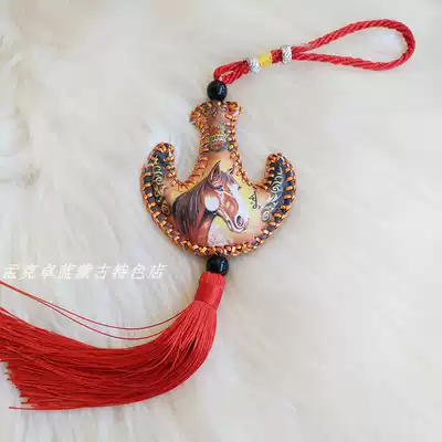 Mongolian characteristic leather painting handmade car pendant Mongolian leather bag wine bag shape car hanging decoration interior decoration hanging