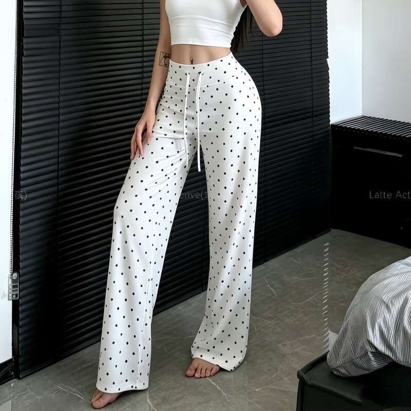 High-Waisted Peach Butt Wide-Leg Pants Polka Dot Drape Pants Straight Yoga Pants Butt-Lifting Fitness Slimming Casual Sports Pants for Women