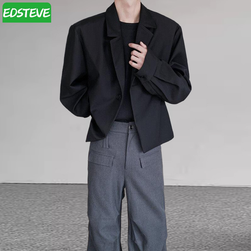 Edsteve | Shoulder-Padded Blazer, Spring Wear, Niche Design, Short Suit, American Style, Dark Casual Men's Top