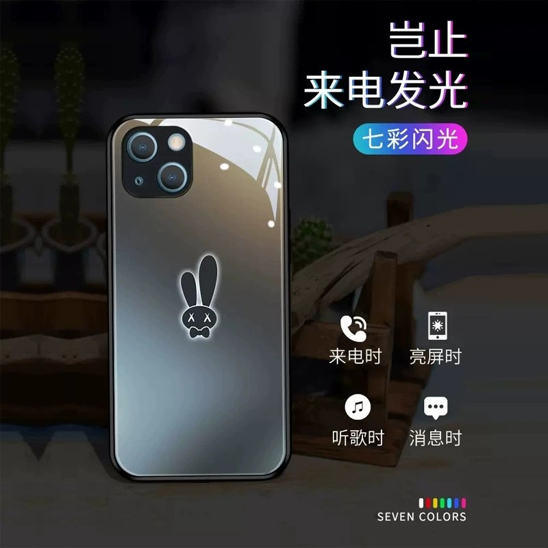 New Trendy iPhone 15 Dark Purple Rabbit Flashing Case Compatible with iPhone 14 Pro Max and iPhone 13 Pro Luminous Phone Case