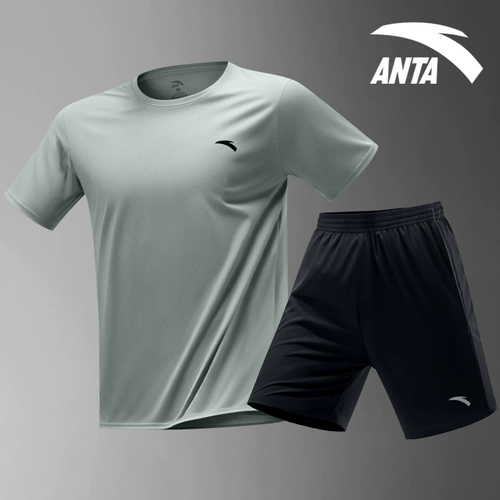 Мужской летний быстросохнущий шелковый спортивный костюм, тонкие дышащие шорты для спортзала, комплект, короткий рукав