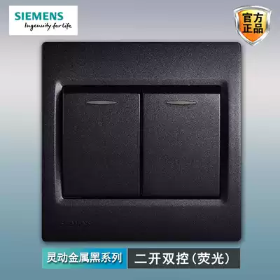 Siemens two open double cut fluorescent switch panel smart metal black 86 household wall double switch double luminous
