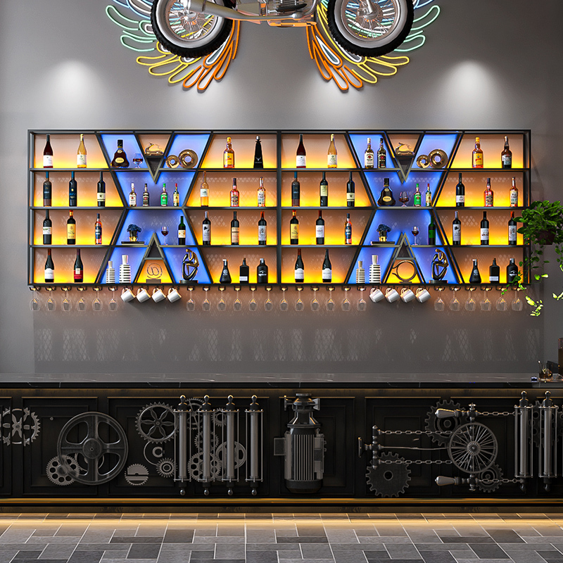 Wall-Mounted Wine Rack Storage Shelf Bar Counter Restaurant Wall-Mounted Creative Wine Cabinet Display Rack Industrial Style Wine Rack