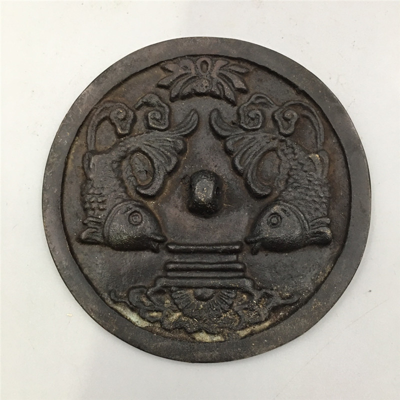 Ancient playing bronze ware collection antique made of old double fish bronze mirror brass bronze mirror black leather bag sizing process fine for years