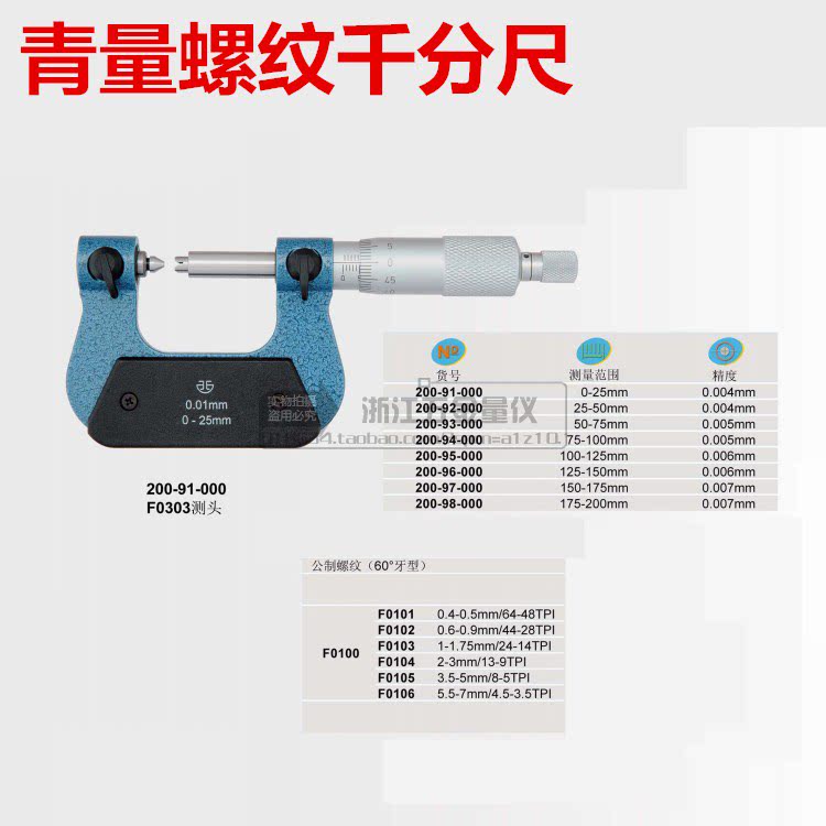Qinghai measuring tool thread micrometer 0-25 75-100 precision 0 01mm metric 60 ° original special price