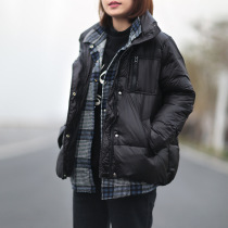 2020 Winter new female collar Korean Plaid stitching shirt fake two pieces design 90 white duck down jacket jacket