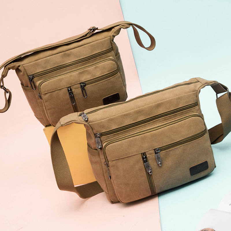 New canvas bag men's one-shoulder messenger bag casual Korean version diagonal shoulder bag pure cotton environmentally friendly wear-resistant men's backpack