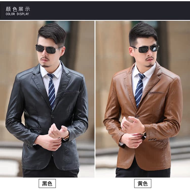 Mùa xuân và mùa thu đẹp trai chất béo da PU phù hợp với áo khoác dài tay kinh doanh áo khoác da bình thường quần áo nam triều áo kaki nam
