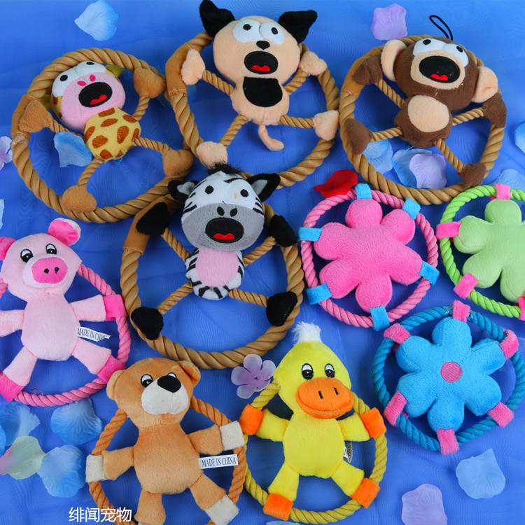 Pure foreign trade tail list gossip pet frisbee knot plush toy with BB pet cat dog toy