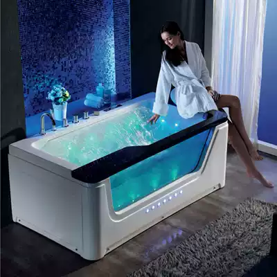 Household waterfall bathtub Single double surf massage bathtub Acrylic constant temperature heating glass 1 7-meter bath