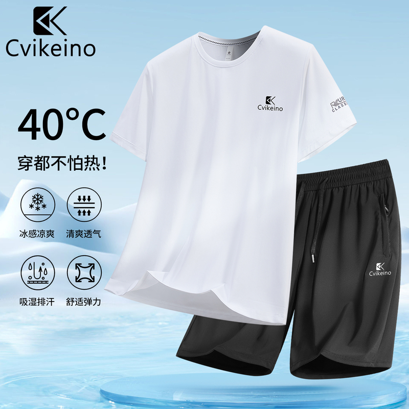 High-End Short-Sleeved T-Shirt for Men 2026 New Summer Thin Sports Suit Ice Silk Quick-Drying Fitness Running Training Clothes