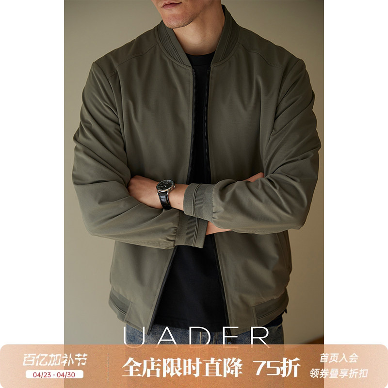 Uader【American Casual Harrington】Men's Bomber Jacket Spring/Summer Baseball Collar Coat Wrinkle-Resistant Twill