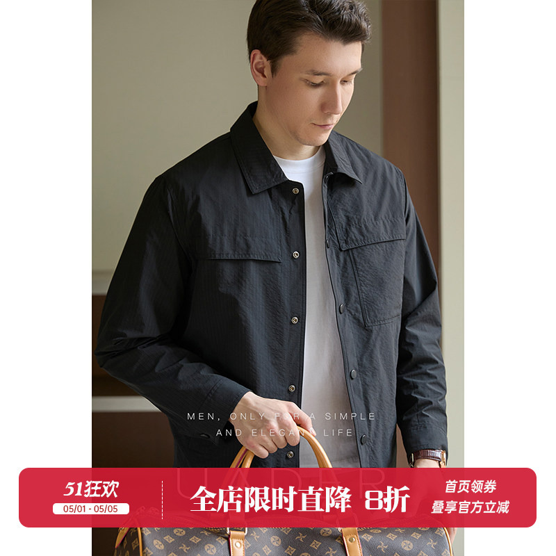 Uader【Thin and Lightweight】Business Casual Jacket for Men, Spring and Summer Wrinkle-Resistant Textured Lapel Jacket for Commuting