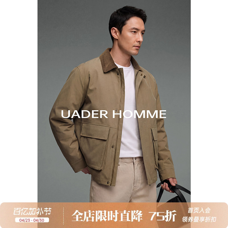 Uader【Retro Barn Style】Contrast Color Corduroy Collar Spring and Summer Barn Jacket Men's Casual Work Clothing