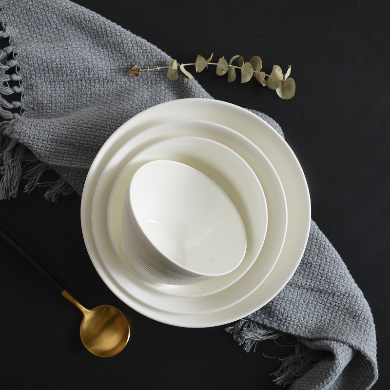White bowls horn bowl deep to use pure White ipads bowls household fruit salad bowl thread bowl of Japanese ceramic bowl