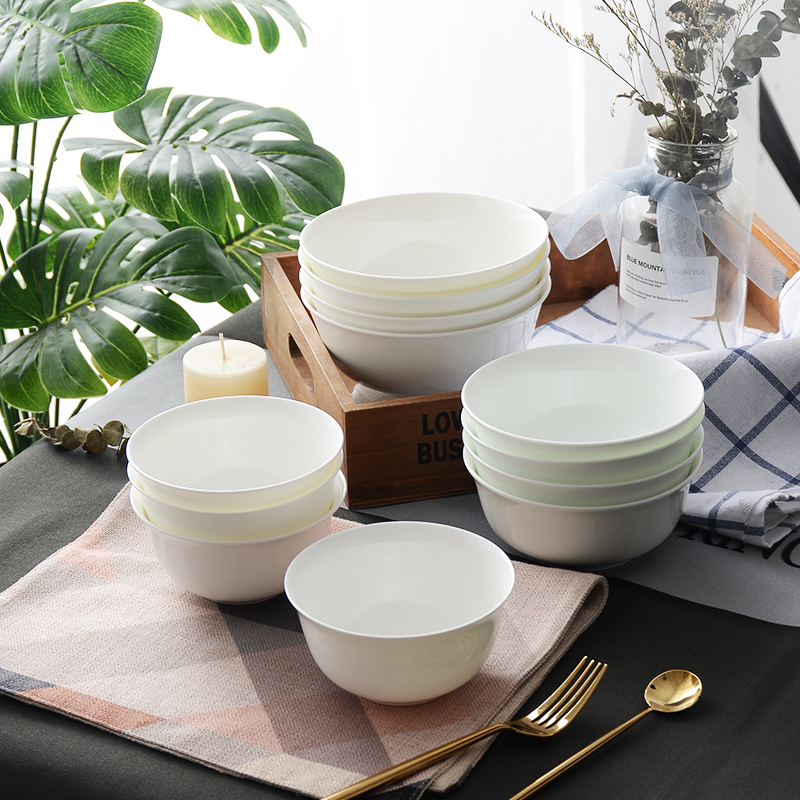 Job four the loaded ipads bowls of household small bowl 4.5 inch ceramic bowl Chinese kitchen white bowls bowl of rice bowls