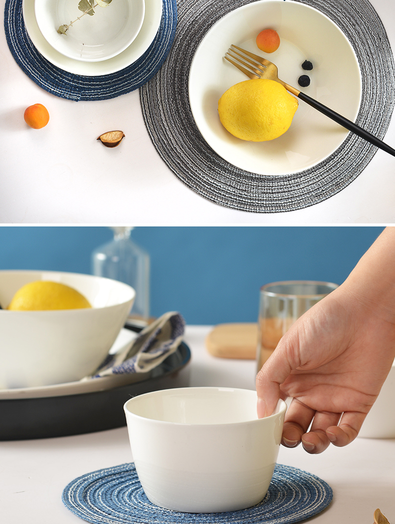 Bowls set four ceramic bowl bowl 7 inches deep large bowl household white Bowls bowl of soup bowl rainbow such use
