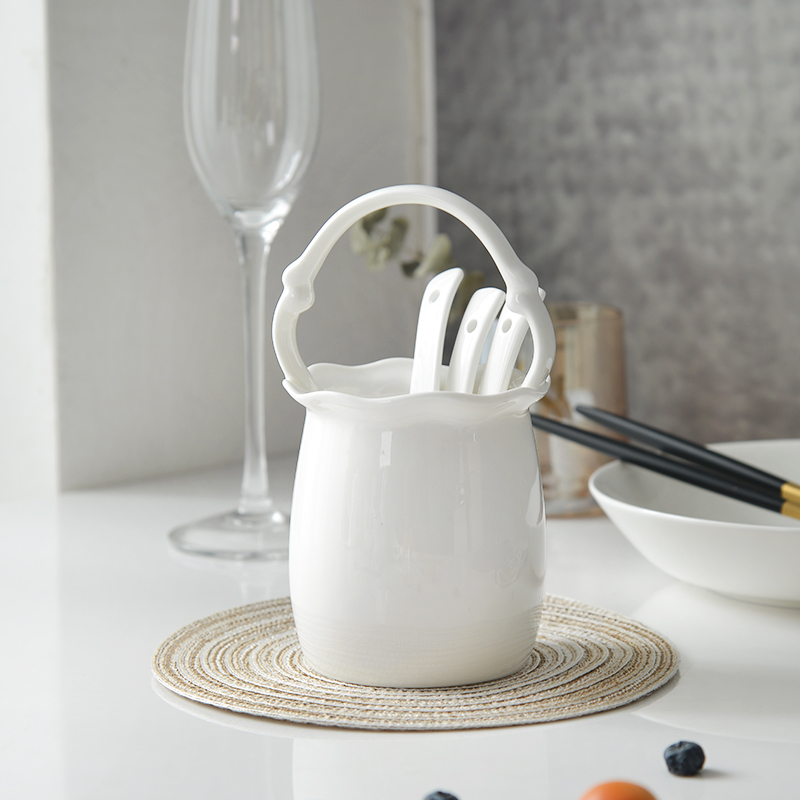 Kitchen shelf ipads porcelain pure white bamboo chopsticks chopsticks box ceramics cutlery receive basket swan