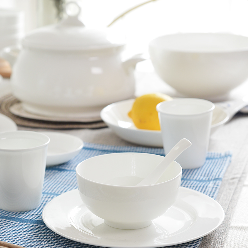Ipads China tableware dishes suit Chinese dish bowl of white household dishes ceramic bowl chopsticks is concise and microwave