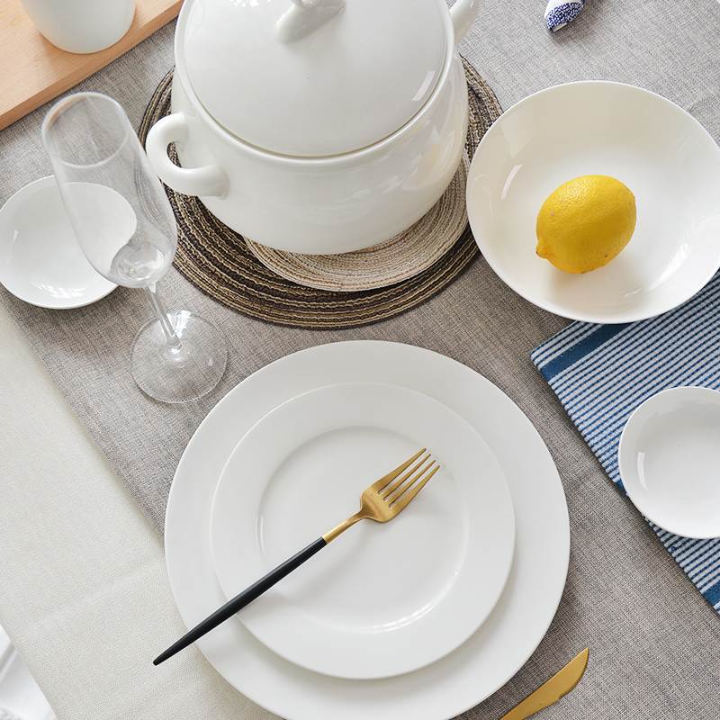 Ipads China tableware dishes suit Chinese dish bowl of white household dishes ceramic bowl chopsticks is concise and microwave