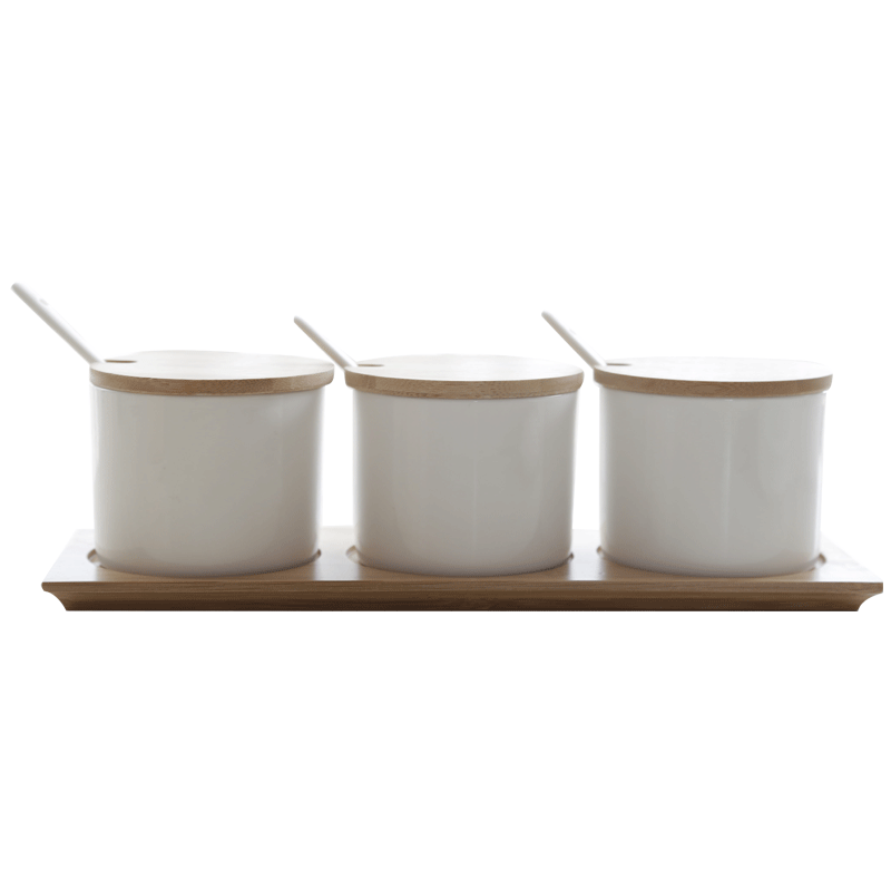 Kitchen ceramic flavor pot three suits for seasoning sauce seasoning box GuanPing bottles of salt sugar pot storage tank
