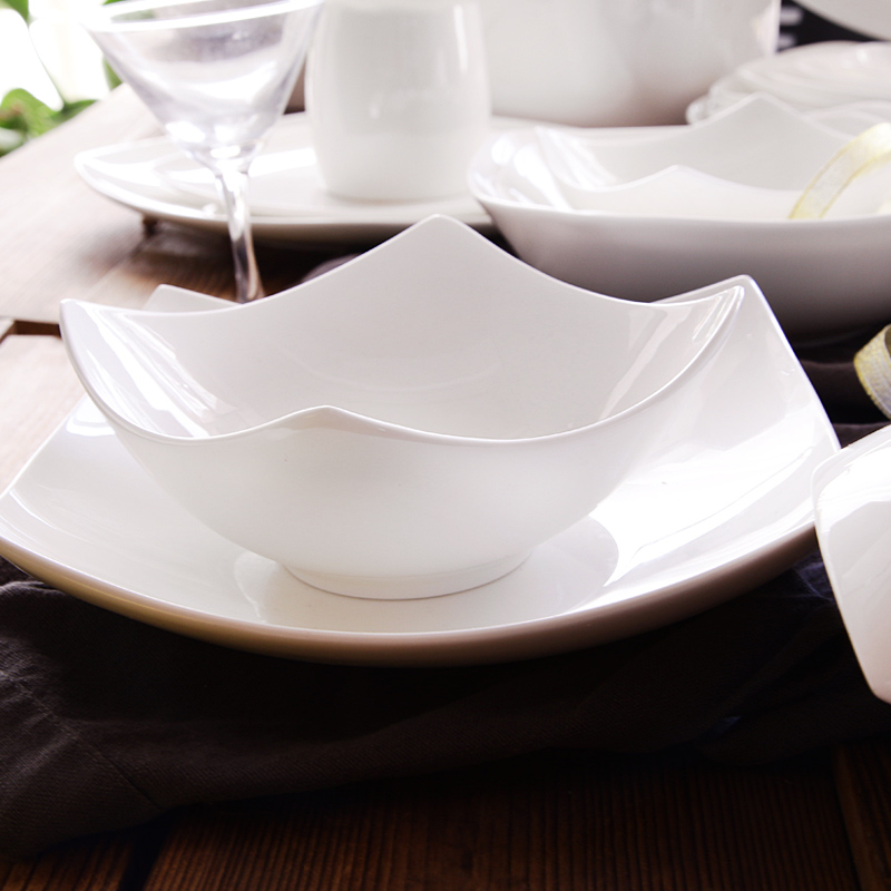 Square set free collocation with household lead - free bowl dish dish pure white ipads China tableware ceramics dishes