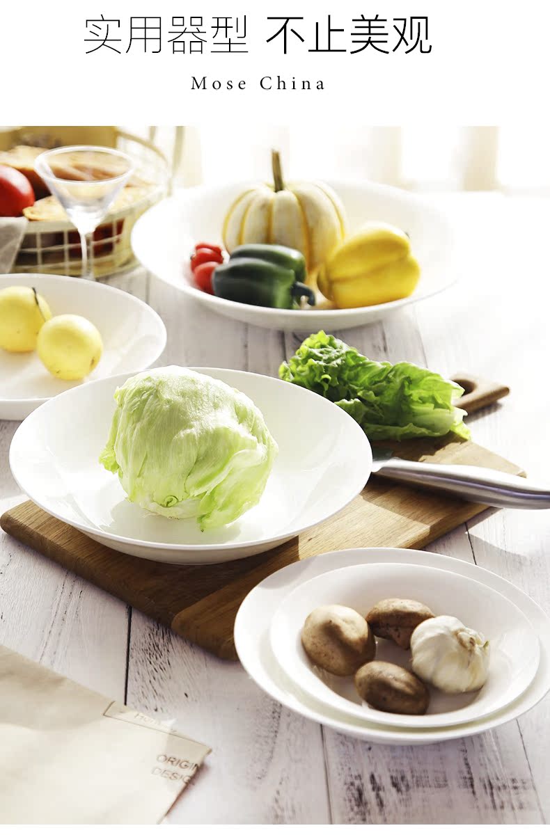 Xương Trung Quốc Gạch trắng sứ Tây Sáng trắng súp trắng Tấm cơm Bữa tối Tấm Tây Bộ đồ ăn Tây - Đồ ăn tối dĩa ăn