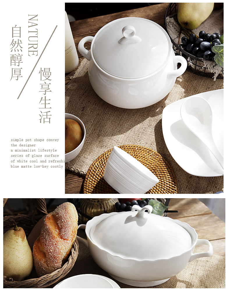 Imperial pottery dynasty white ceramic basin large creative household ears big soup soup pot large soup bowl with cover