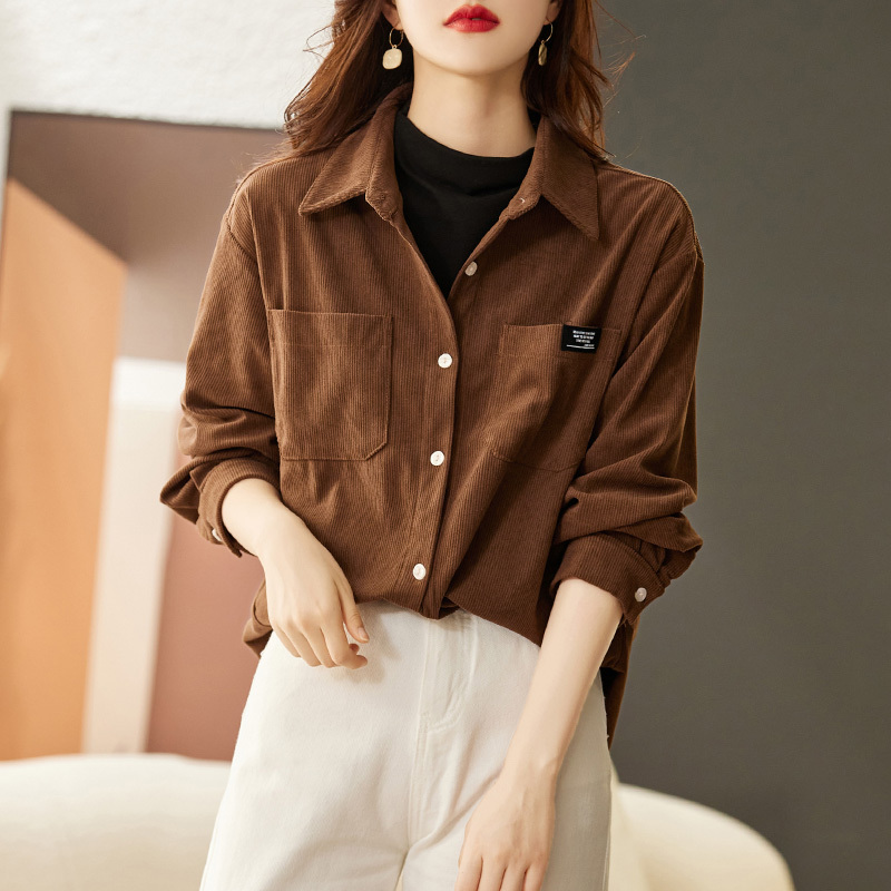 2025 Autumn/Winter New Brushed Corduroy Shirt for Women, Thickened Commuter Long-Sleeve Base Shirt for Layering