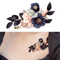Zhi Ye Camellia tattoo stickers black flowers dark waterproof long-lasting flowers noble and elegant Chinese style tattoos